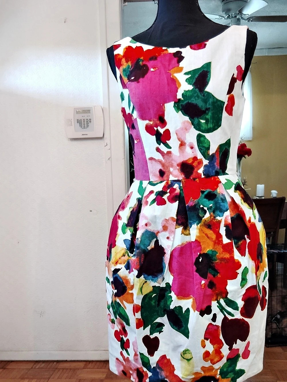 Floral Midi Dress in White & Multicolor Like New